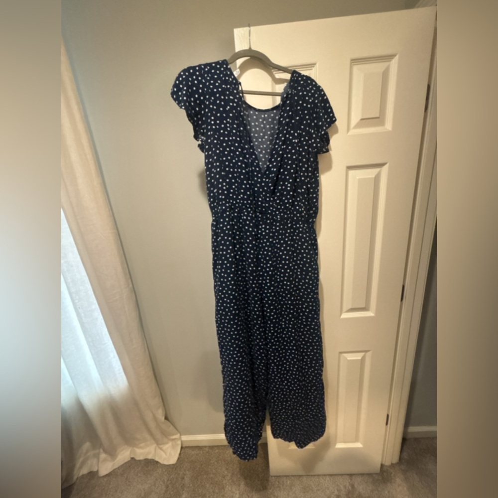 💙 Time & Tru Polka Dot Jumpsuit – Size L (12–14)